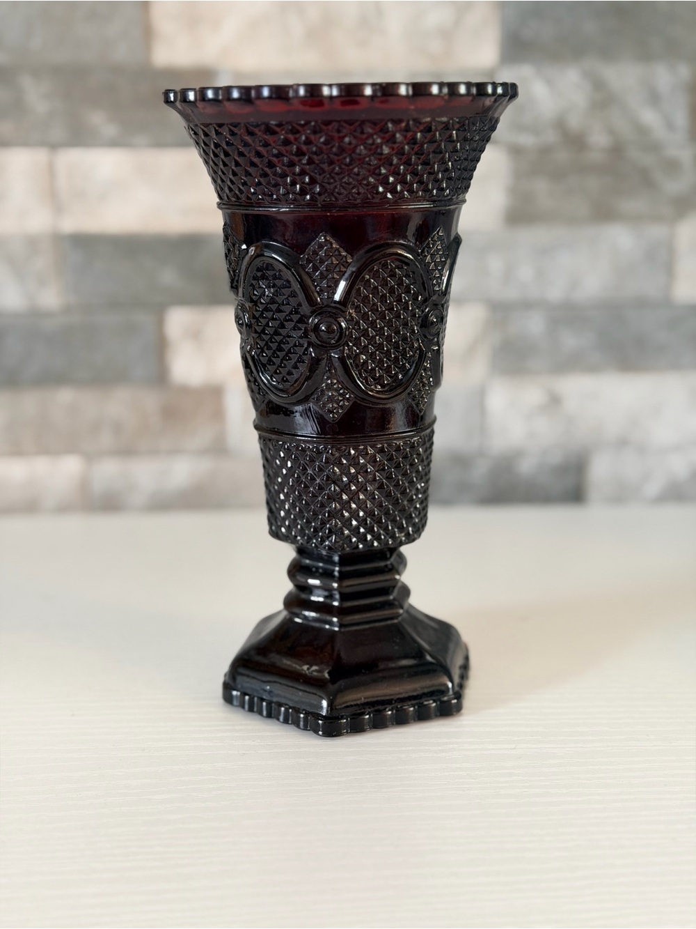 Vintage Avon Cape Cod Vase Ruby Red Glass 8"  Victorian Gothic 1876 Collection